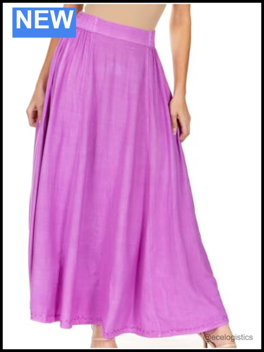 Boho Maxi Skirt with Pockets, Elastic Waist, Rayon
